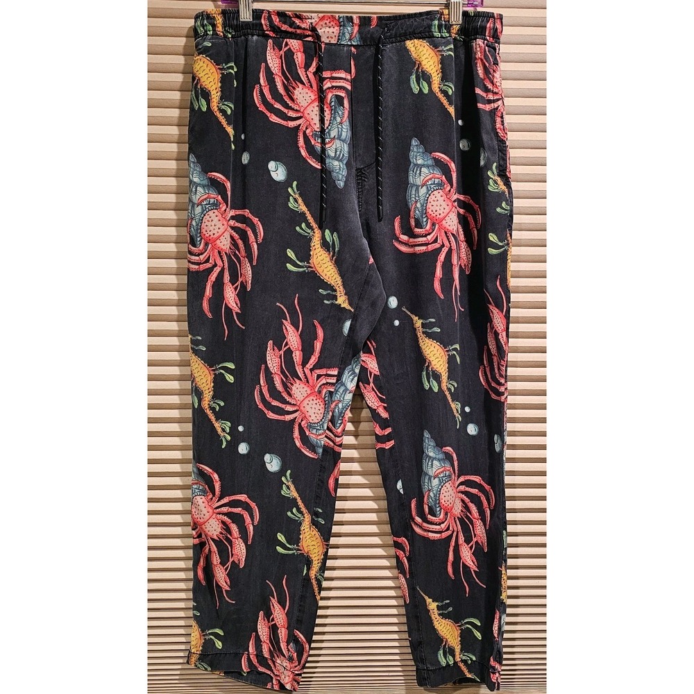 Scotch & Soda Crab Print Lyocel Pants Lightweight Preppy‎ Beach Elastic Waist L